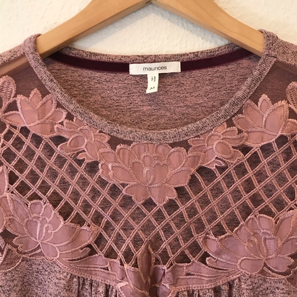 MAURICES mauve mesh & embroidered sweater top - Picture 2 of 5